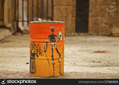 South Africa Rural Painted art. South Africa Rural Art Painted on a oil can