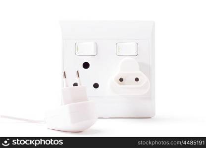 South African Electric Double Wall Plug with converter for Europene plug and two point plug infront.