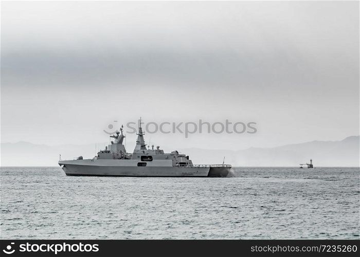 South African Navy Frigate warship in False Bay Cape Town South Africa