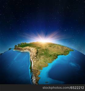South America 3d rendering. South America from space. Elements of this image furnished by NASA 3d rendering. South America 3d rendering