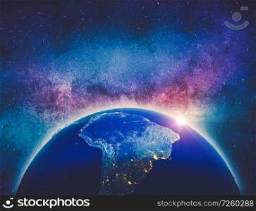 South America. Elements of this image furnished by NASA. 3d rendering. South America 3d rendering