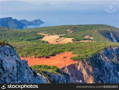 South cape of Lefkas island and lighthouse (Lefkada, Greece, Ionian Sea). View from up.