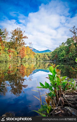 South Carolina Autumn Sunrise Landscape Table Rock Fall Foliage Reflections