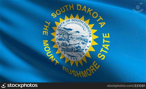 South Dakota state flag in The United States of America, USA, blowing in the wind isolated. Official patriotic abstract design. 3D rendering illustration of waving sign symbol.