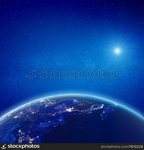 South-east Asia city lights. Elements of this image furnished by NASA. 3d rendering. South-east Asia city lights