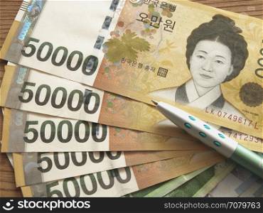 South Korea won money currency. Business and finance concept.