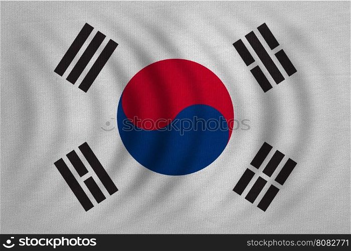 South Korean national official flag. Patriotic symbol, banner, element, background. Correct colors. Flag of South Korea wavy with real detailed fabric texture, accurate size, illustration