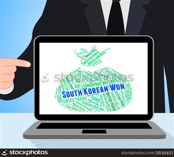 South Korean Won Indicating Worldwide Trading And Currencies