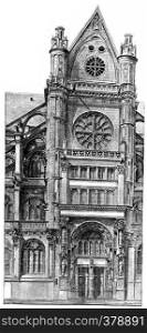 South portal of Saint-Eustache, vintage engraved illustration. Paris - Auguste VITU ? 1890.