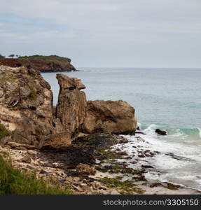 South Shore of Kauai with eroded rocks against the ocean