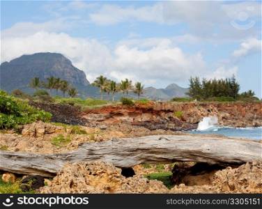 South Shore of Kauai with eroded rocks against the ocean