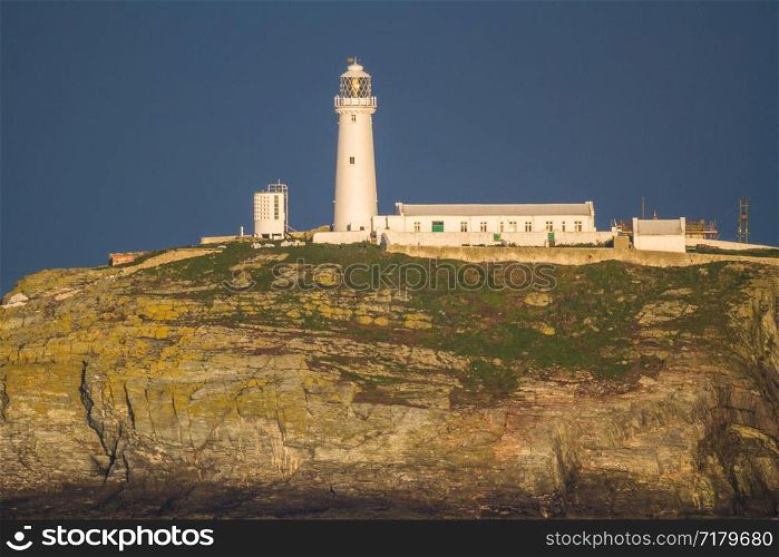 South Stack Lighthouse in morning light. Holyhead, Anglesey, North Wales, UK, landscape.