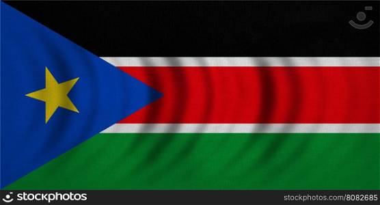 South Sudanese national official flag. African patriotic symbol, banner, element, background. Correct colors. Flag of South Sudan wavy with real detailed fabric texture, accurate size, illustration