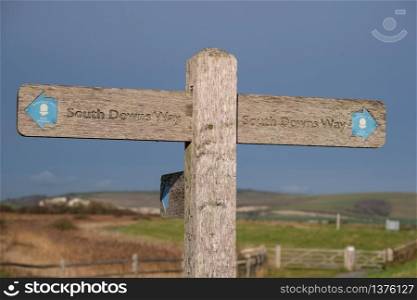 SOUTHEASE, EAST SUSSEX/UK - DECEMBER 4 : View of the South Downs Way signpost at Southease in East Sussex on December 4, 2018