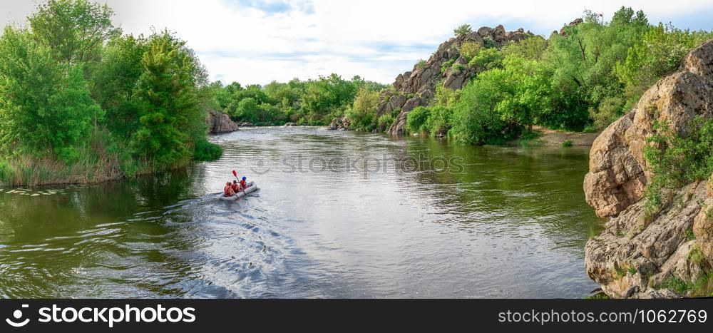 Southern Bug river in Mygiya village, Ukraine, on a sunny summer day. South Bug River near the village of Migiya, Ukraine
