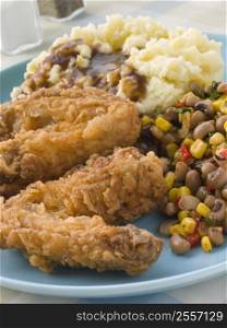 Southern Fried Chicken Wings with Mash Potato Beans and Gravy