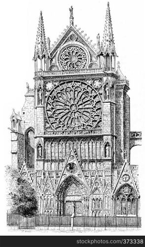 Southern portal of Notre Dame, vintage engraved illustration. Paris - Auguste VITU ? 1890.