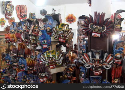 Souvenir masks in the shop in Polonnaruwa, Sri Lanka