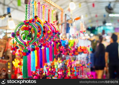 Souvenirs for sell at night market. Chiang Mai, Thailand