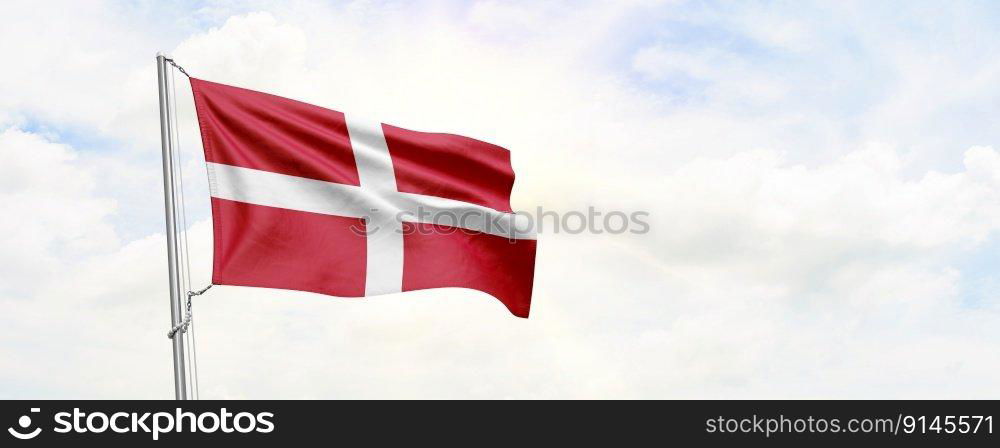 Sovereign Military Order of Malta flag waving on sky background. 3D Rendering