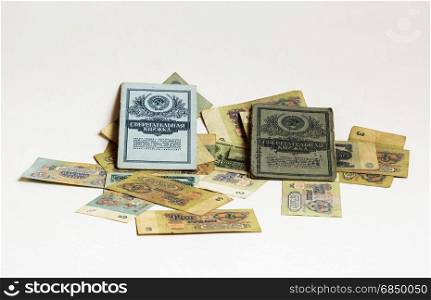 Soviet rubles and two passbooks of the Soviet era