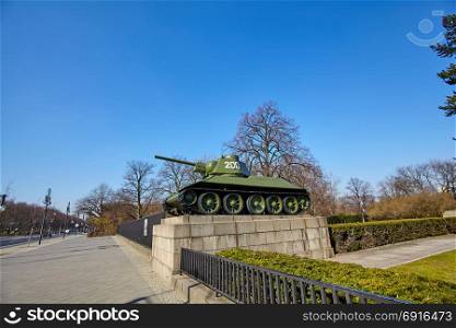 Soviet tank memorial in Berlin. Architectural detail of the Soviet War Memorial