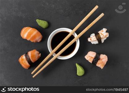 soya souce sushi rolls. High resolution photo. soya souce sushi rolls. High quality photo