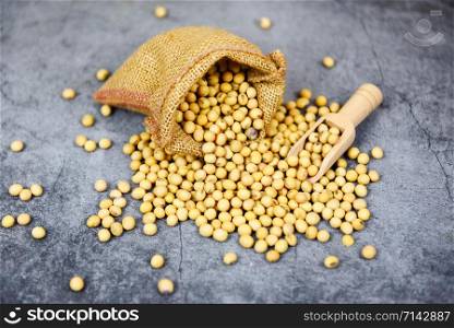 Soybean agricultural products on the sack / dry soy beans