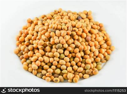 soybeans or soya beans grain seed on white background