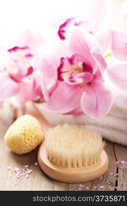 spa and bath set with orchid flower