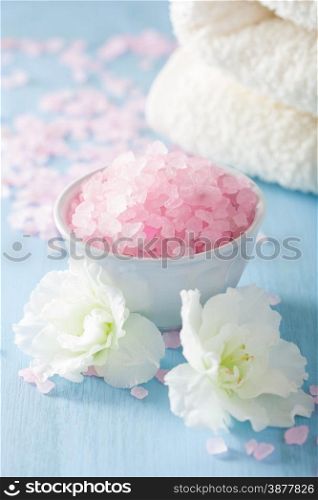 spa aromatherapy set with azalea flowers and herbal salt