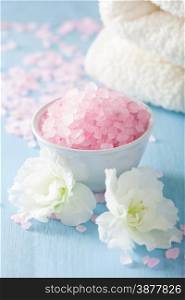 spa aromatherapy set with azalea flowers and herbal salt