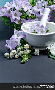 Spa background with flowers. Hygiene items for bath and spa.