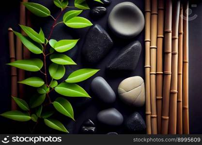  Spa-concept with zen stones and bamboo.  Generative AI
