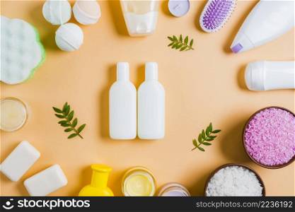 spa cosmetics products colored background