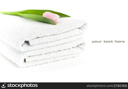 spa feeling (flower and towel). White background.