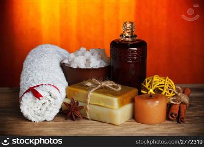 Spa handmade soap and spices still-life