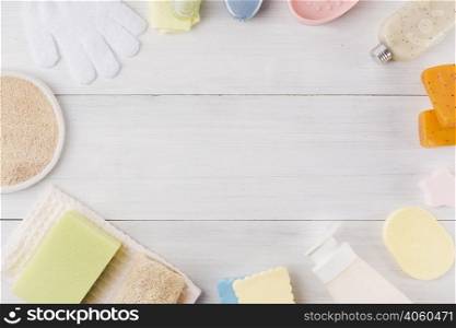 spa product composition wooden background