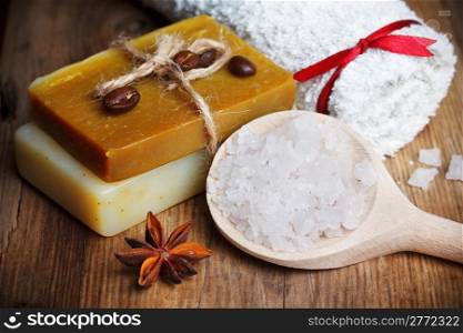 Spa salt and hand-made soap still-life