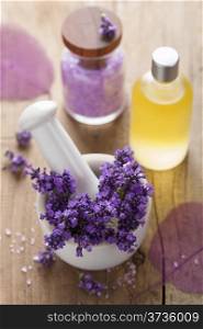 spa set with fresh lavender