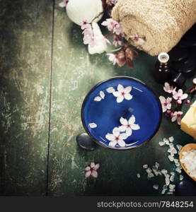 Spa setting over wooden background