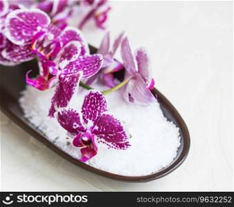 Spa still life setting with orchid flower