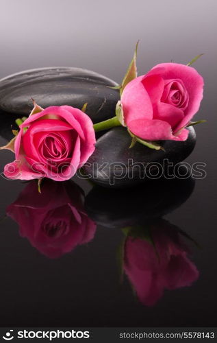 Spa stone and rose flowers still life. Healthcare concept.