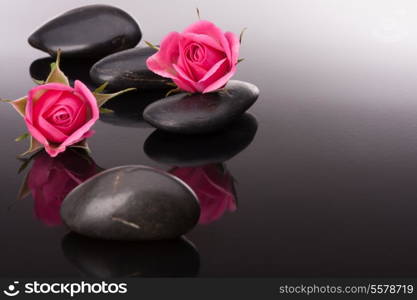 Spa stone and rose flowers still life. Healthcare concept.