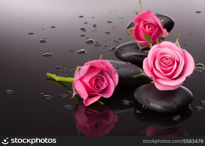 Spa stone and rose flowers still life. Healthcare concept.