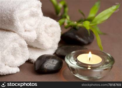 spa stones and towels