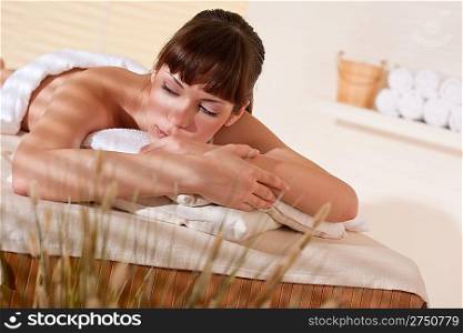 Spa - Young woman at wellness therapy waiting for massage