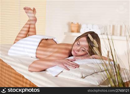 Spa - Young woman relax at wellness massage treatment therapy