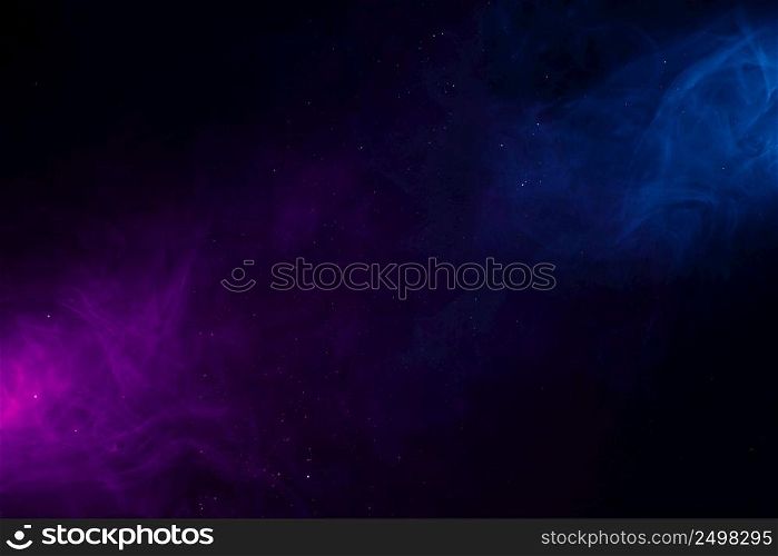 Space abstract background concept with two connecting colorful clouds smoke and shiny glitter