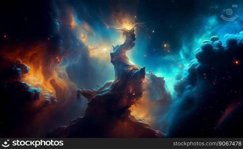 Space and glowing nebula background.  Ai generated.